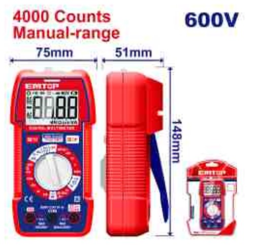 Digital Multimeter 4000 Counts, DC/AC Voltage & Current, Diode, Flashlight